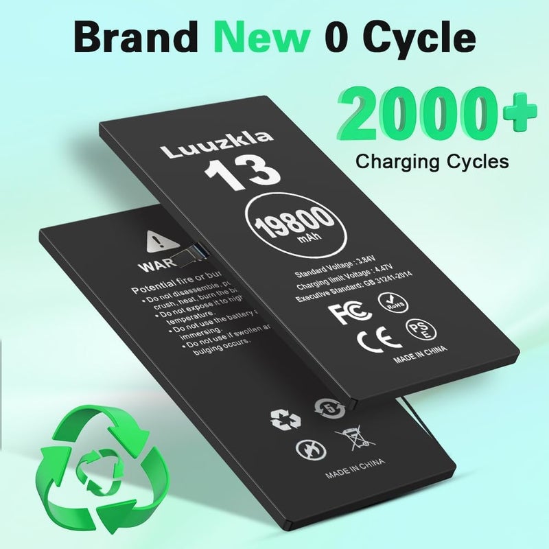 Luuzkla بطارية بسعة 19800mAh (ترقية جديدة 2025) متوافقة مع آيفون 13، بطارية بسعة فائقة متوافقة مع آيفون 13، مع مجموعة أدوات كاملة - 0 دورة سعة عالية - خدمة لمدة 24 شهرًا - Image 5